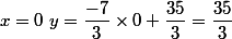 x=0 \ y=\dfrac{-7}{3} \times 0+\dfrac{35}{3}=\dfrac{35}{3}